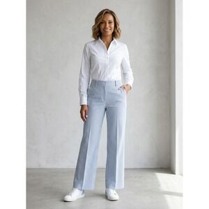 Elie Tahari Seersucker Pants Womens 16 Tall Blue White Striped Wide Leg Trouser